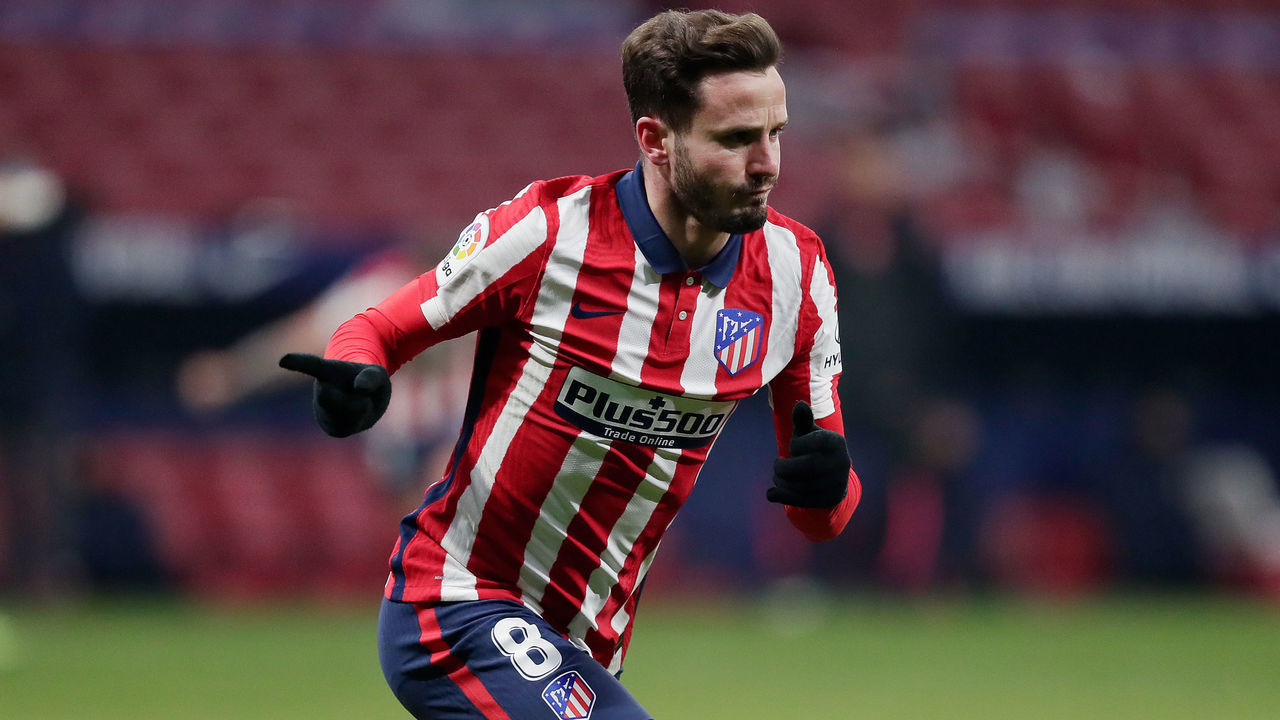 MADRID, SPAIN - JANUARY 12: Saul Niguez of Atletico Madrid celebrates 2-0 during the La Liga Santander match between Atletico Madrid v Sevilla at the Estadio Wanda Metropolitano on January 12, 2021 in Madrid Spain