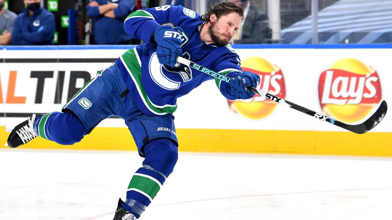 EDMONTON, ALBERTA - SEPTEMBER 03: J.T. Miller #9 of the Vancouver Canucks attends warm ups before playing against the Vegas Golden Knights in Game Six of the Western Conference Second Round during the 2020 NHL Stanley Cup Playoffs at Rogers Place on September 03, 2020 in Edmonton, Alberta.