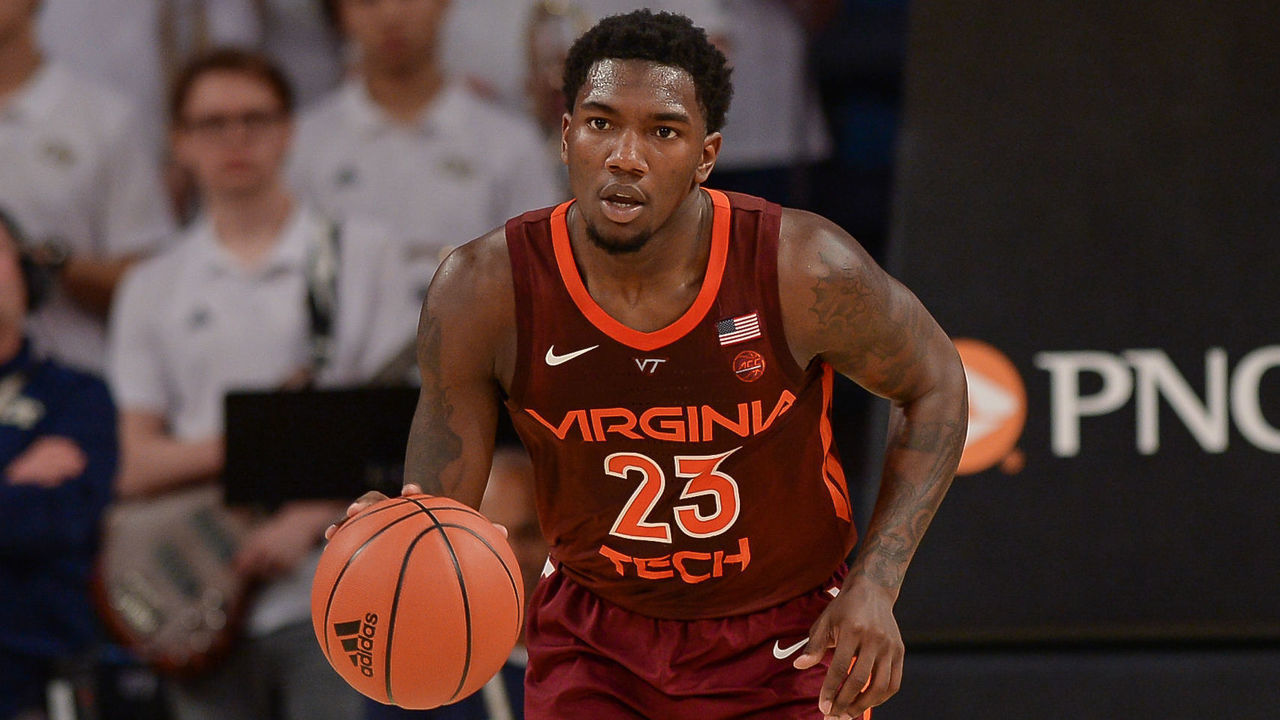 ATLANTA, GA FEBRUARY 04: Virginia Tech's Tyrece Radford (23) brings the ball up the court during the NCAA basketball game between the Virginia Tech Hokies and the Georgia Tech Yellow Jackets on February 4th, 2020 at Hank McCamish Pavilion in Atlanta, GA.