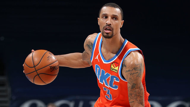 OKLAHOMA CITY, OK - JANUARY 12: George Hill #3 of the Oklahoma City Thunder handles the ball during the game against the San Antonio Spurs on January 12, 2021 at Chesapeake Energy Arena in Oklahoma City, Oklahoma. Mandatory Copyright Notice: Copyright 2021 NBAE