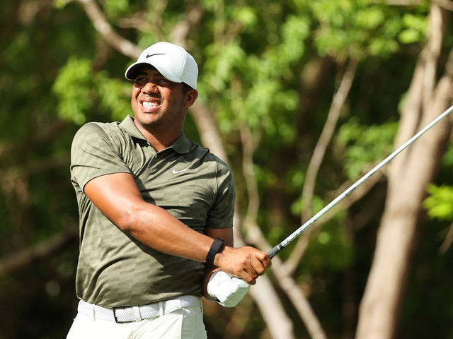 PLAYA DEL CARMEN, MEXICO - DECEMBER 05: Jhonattan Vegas of Venezuela plays his shot from the first tee during the third round of the Mayakoba Golf Classic at El Camaleón Golf Club on December 05, 2020 in Playa del Carmen, Mexico.