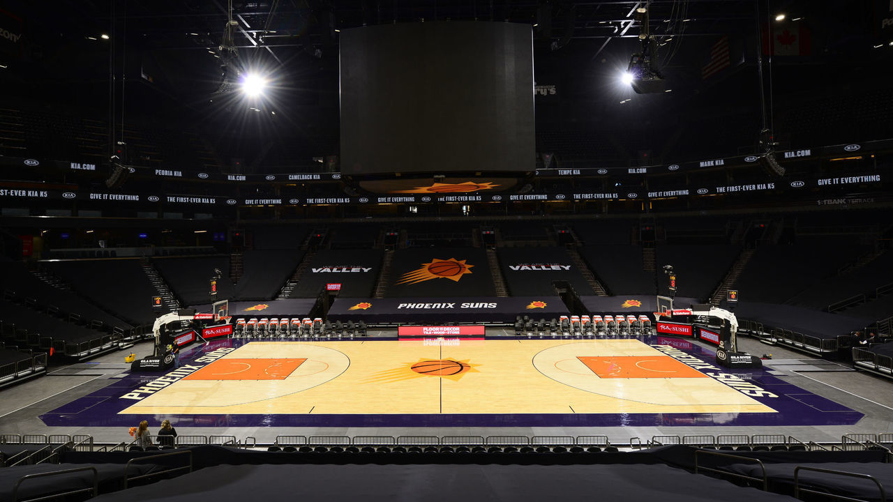 PHOENIX, AZ - DECEMBER 16: A general interior view prior to the game of Phoenix Suns against the Los Angeles Lakers on December 16, 2020 at the Talking Stick Resort Arena in Phoenix, Arizona. Mandatory Copyright Notice: Copyright 2020 NBAE
