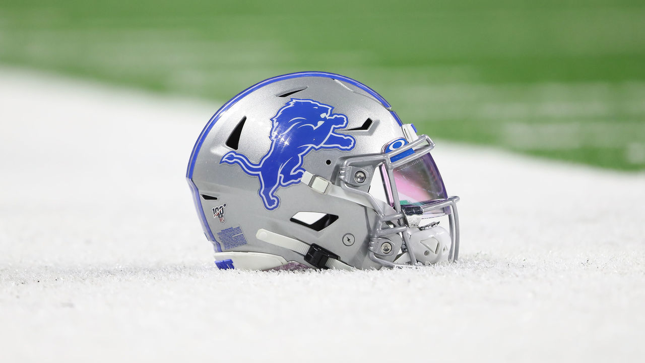 DETROIT, MI - DECEMBER 29: Detroit Lions helmet is seen on the field before the game between the Green Bay Packers and the Green Bay Packers at Ford Field on December 29, 2019 in Detroit, Michigan.