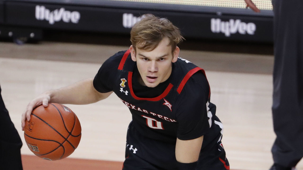 AMES, IA - JANUARY 9: Mac McClung #0 of the Texas Tech Red Raiders drives the ball in the first half of play at Hilton Coliseum on January 9, 2021 in Ames, Iowa. The Texas Tech Red Raiders won 91-64 over the Iowa State Cyclones.