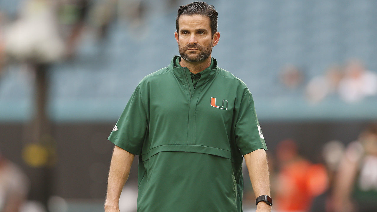 MIAMI, FLORIDA - NOVEMBER 09: Head coach Manny Diaz of the Miami Hurricanes looks on prior to the game against the Louisville Cardinals at Hard Rock Stadium on November 09, 2019 in Miami, Florida.