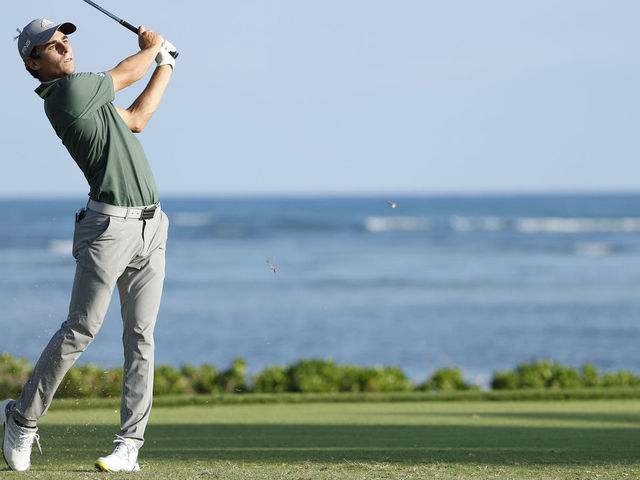 HONOLULU, HAWAII - JANUARY 14: Joaquin Niemann of Chile plays his shot from the 17th tee during the first round of the Sony Open in Hawaii at the Waialae Country Club on January 14, 2021 in Honolulu, Hawaii.