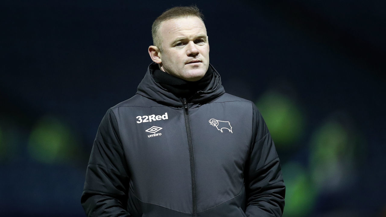 SHEFFIELD, ENGLAND - JANUARY 01: Wayne Rooney, Interim coach of Derby County looks on prior to the Sky Bet Championship match between Sheffield Wednesday and Derby County at Hillsborough Stadium on January 01, 2021 in Sheffield, England. The match will be played without fans, behind closed doors as a Covid-19 precaution.