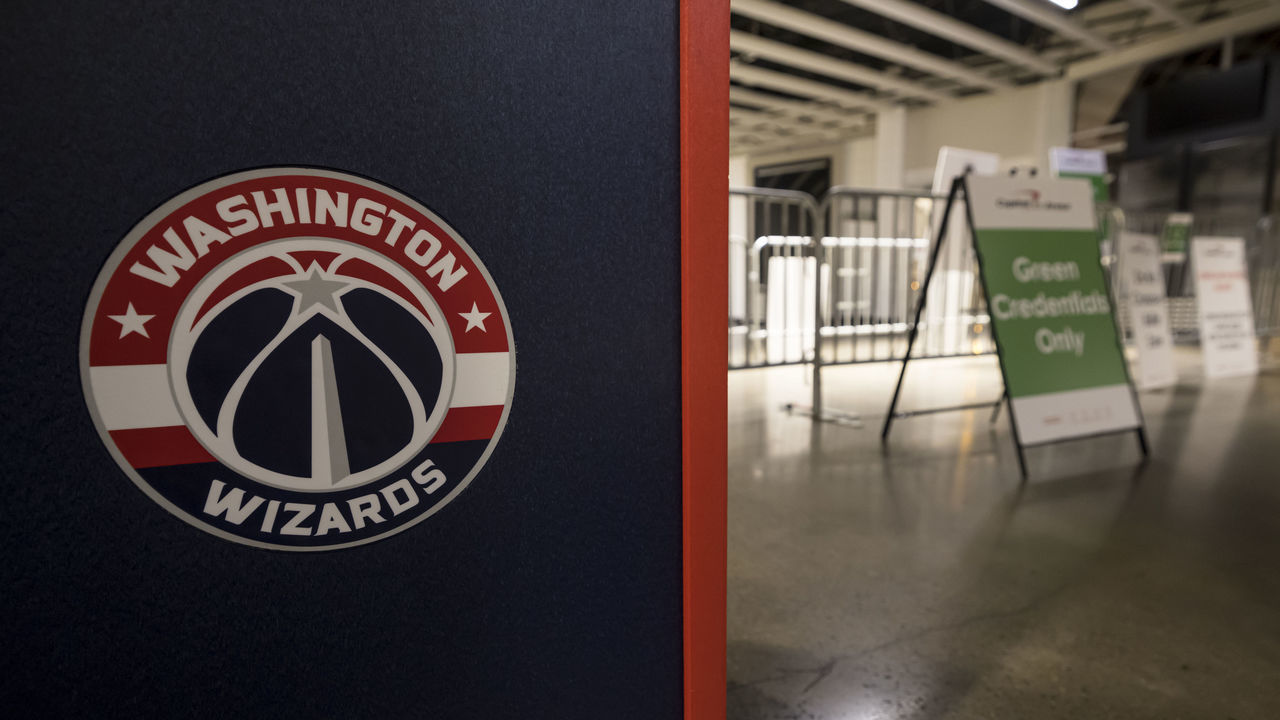 WASHINGTON, DC - JANUARY 09: A general view of the empty stadium concourse with Washington Wizards logo along with temporary gates and signs after the game between the Washington Wizards and the Miami Heat at Capital One Arena on January 9, 2021 in Washington, DC. Fans were not permitted to attend the game due to the novel coronavirus (COVID-19) pandemic.