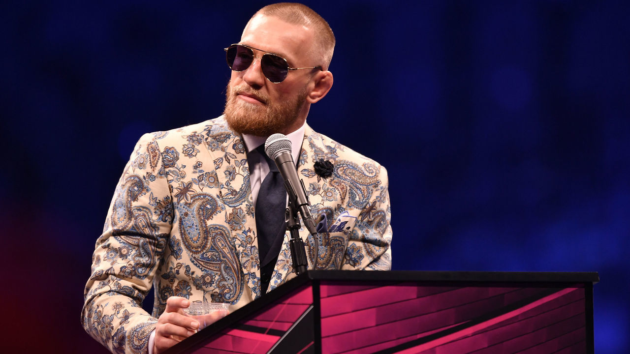 LAS VEGAS, NV - AUGUST 25: Conor McGregor speaks to the media during a news conference after Mayweather's 10th-round TKO victory in their super welterweight boxing match on August 26, 2017 at T-Mobile Arena in Las Vegas, Nevada.
