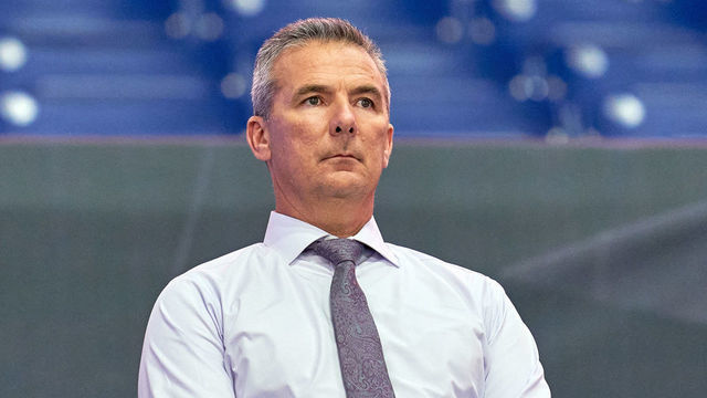 INDIANAPOLIS, IN - DECEMBER 19: Big Ten Network analyst Urban Meyer looks on in action during the Big Ten Championship game between the Ohio State Buckeyes and the Northwestern Wildcats on December 19, 2020 at Lucas Oil stadium, in Indianapolis, IN.