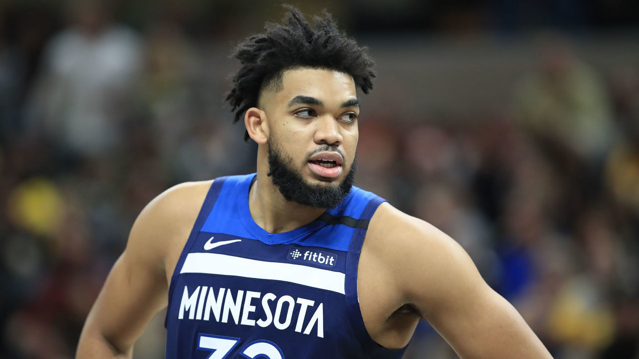 INDIANAPOLIS, INDIANA - JANUARY 17: Karl Anthony-Towns #32 of the Minnesota Timberwolves against the Indiana Pacers at Bankers Life Fieldhouse on January 17, 2020 in Indianapolis, Indiana.