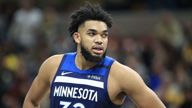 INDIANAPOLIS, INDIANA - JANUARY 17: Karl Anthony-Towns #32 of the Minnesota Timberwolves against the Indiana Pacers at Bankers Life Fieldhouse on January 17, 2020 in Indianapolis, Indiana.
