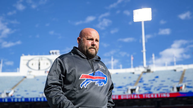 ORCHARD PARK, NY - OCTOBER 20: Buffalo Bills offensive coordinator Brian Daboll walks on the field during warm ups for the game against the Miami Dolphins at New Era Field on October 20, 2019 in Orchard Park, New York. Buffalo defeats Miami 31-21.