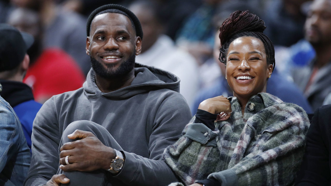 COLUMBUS, OH - DECEMBER 14: LeBron James of the Los Angeles Lakers and wife Savannah James look on while watching Sierra Canyon High School during the Ohio Scholastic Play-By-Play Classic against St. Vincent-St. Mary High School at Nationwide Arena on December 14, 2019 in Columbus, Ohio.