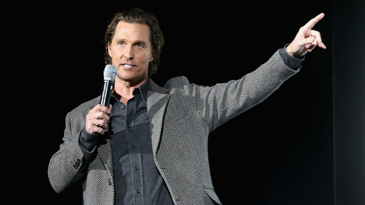 AUSTIN, TEXAS - JANUARY 21: Matthew McConaughey introduces a special screening of his new film "The Gentlemen" at Hogg Memorial Auditorium at The University of Texas at Austin on January 21, 2020 in Austin, Texas.