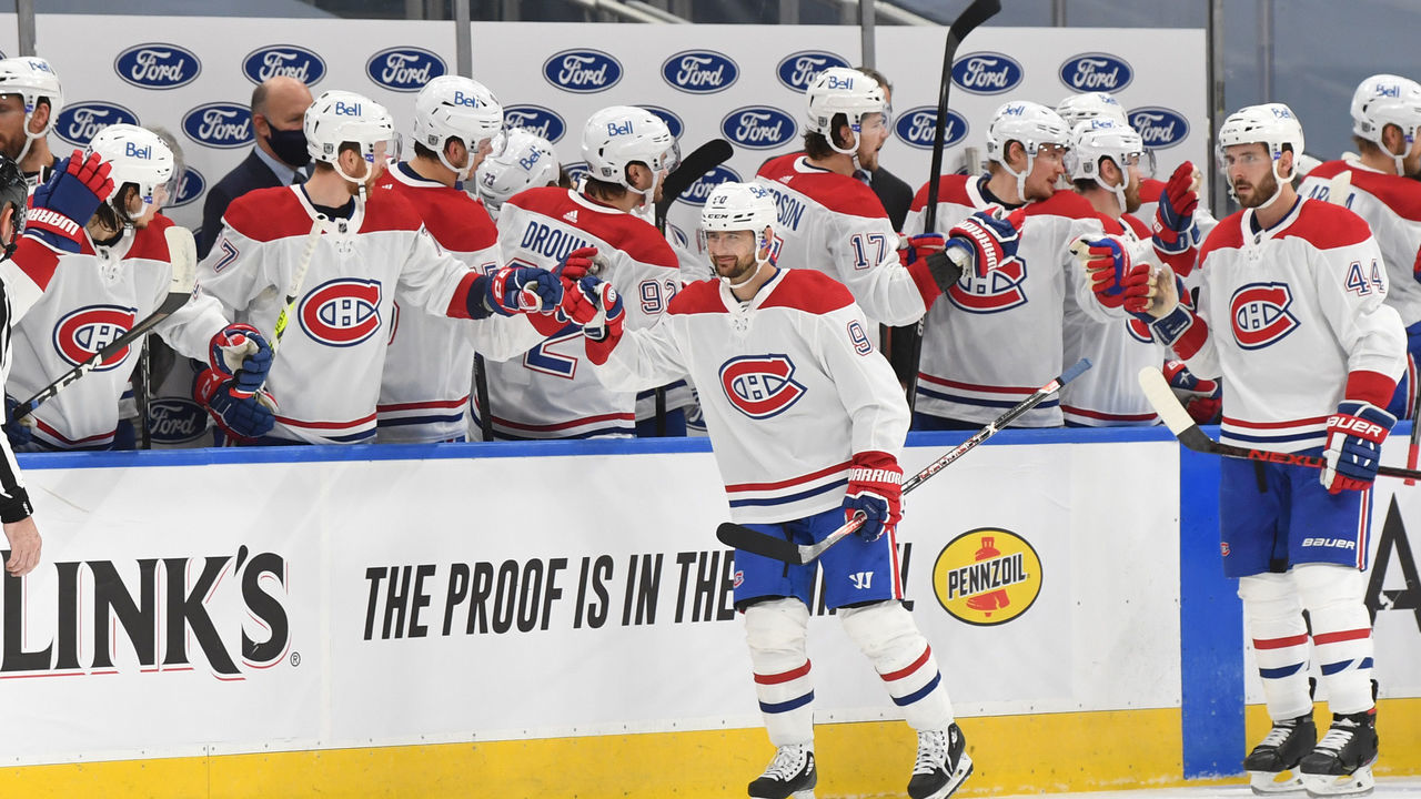 EDMONTON, AB - JANUARY 16: Tomas Tatar #90 of the Montreal Canadiens celebrates after a goal during the game against the Edmonton Oilers on January 16, 2021 at Rogers Place in Edmonton, Alberta, Canada.
