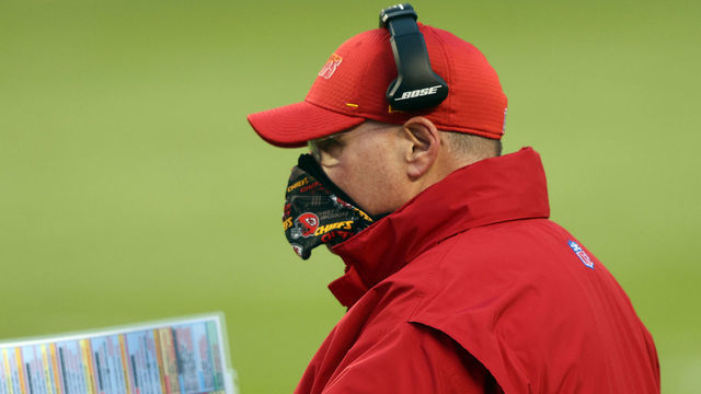 KANSAS CITY, MISSOURI - JANUARY 03: Head coach Andy Reid of the Kansas City Chiefs watches from the sidelines during the game against the Los Angeles Chargers at Arrowhead Stadium on January 03, 2021 in Kansas City, Missouri.