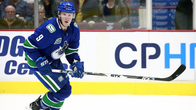 VANCOUVER, BC - MARCH 4: J.T. Miller #9 of the Vancouver Canucks skates up ice during their NHL game against the Arizona Coyotes at Rogers Arena March 4, 2020 in Vancouver, British Columbia, Canada. "n