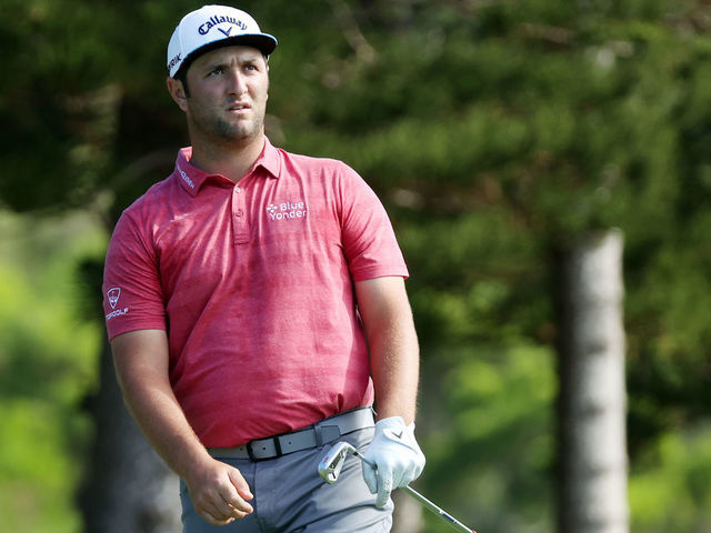 KAPALUA, HAWAII - JANUARY 10: Jon Rahm of Spain reacts to his shot from the second tee during the final round of the Sentry Tournament Of Champions at the Kapalua Plantation Course on January 10, 2021 in Kapalua, Hawaii.