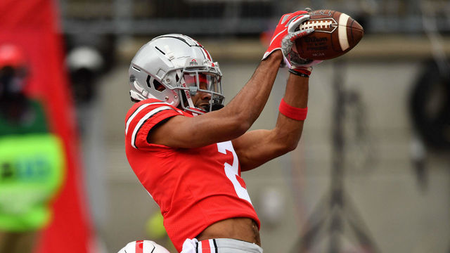 COLUMBUS, OH - OCTOBER 24: Chris Olave #2 of the Ohio State Buckeyes in action against the Nebraska Cornhuskers at Ohio Stadium on October 24, 2020 in Columbus, Ohio.