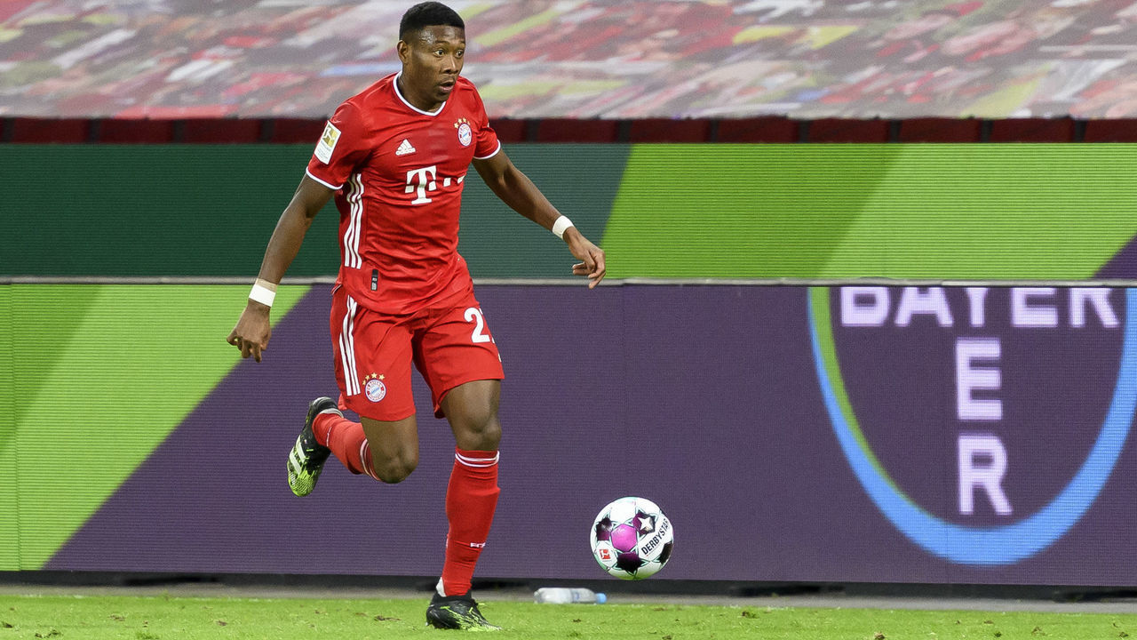 LEVERKUSEN, GERMANY - DECEMBER 19: (BILD ZEITUNG OUT) David Alaba of Bayern Muenchen controls the ball during the Bundesliga match between Bayer 04 Leverkusen and FC Bayern Muenchen at BayArena on December 19, 2020 in Leverkusen, Germany.