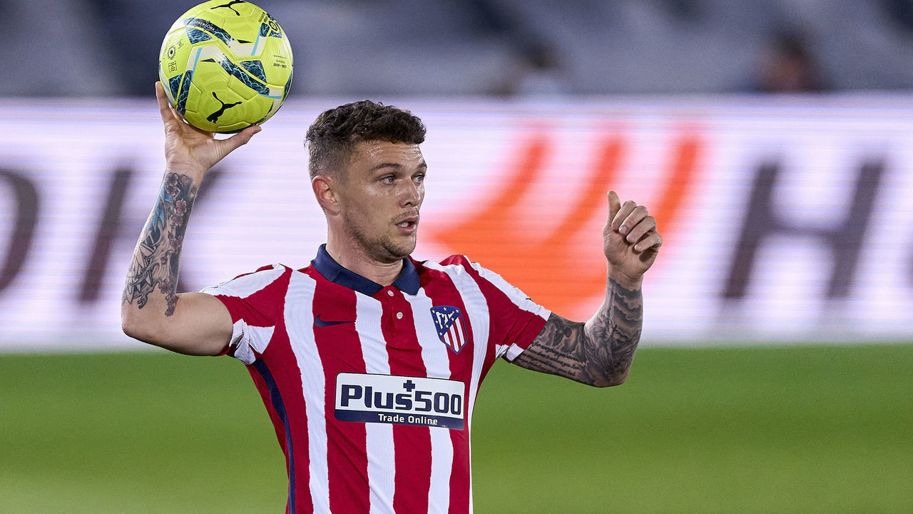 MADRID, SPAIN - DECEMBER 12: Kieran Trippier of Atletico de Madrid in action during the La Liga Santander match between Real Madrid and Atletico de Madrid at Estadio Alfredo Di Stefano on December 12, 2020 in Madrid, Spain.
