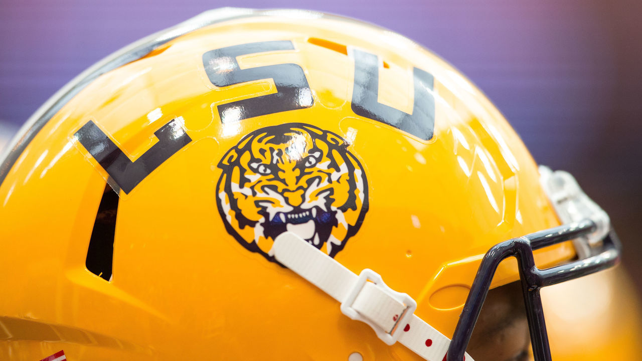 SYRACUSE, NY - SEPTEMBER 26: Detail of a LSU Tigers player helmet on the sideline during the game against the Syracuse Orange on September 26, 2015 at The Carrier Dome in Syracuse, New York. LSU defeats Syracuse 34-24.