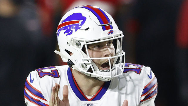 GLENDALE, ARIZONA - DECEMBER 07: Quarterback Josh Allen #17 of the Buffalo Bills reacts to a first down during the second quarter of a game against the San Francisco 49ers at State Farm Stadium on December 07, 2020 in Glendale, Arizona.
