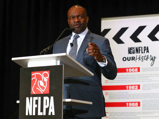 MIAMI BEACH, FL - JANUARY 30: DeMaurice Smith the Executive Director of the National Football League Players Association speaks during the NFLPA press conference on January 30, 2020 at the Miami Beach Convention Center in Miami Beack, FL.