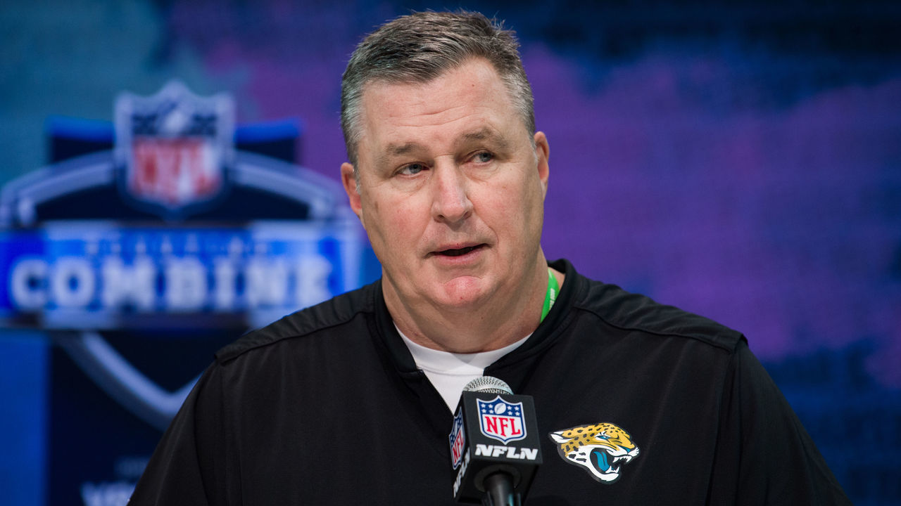 INDIANAPOLIS, IN - FEBRUARY 25: Jacksonville Jaguars head coach Doug Marrone answers questions from the media during the NFL Scouting Combine on February 25, 2020 at the Indiana Convention Center in Indianapolis, IN.