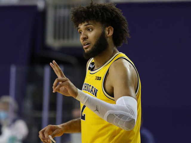 ANN ARBOR, MICHIGAN - JANUARY 12: Isaiah Livers #2 of the Michigan Wolverines looks to the bench during the second half of the game against the Wisconsin Badgers at Crisler Arena on January 12, 2021 in Ann Arbor, Michigan. Michigan defeated Wisconsin 77-54.