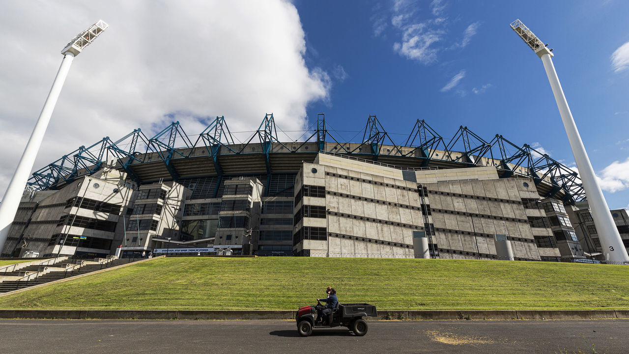 MELBOURNE, AUSTRALIA - OCTOBER 20: A general view of the MCG is seen on October 20, 2020 in Melbourne, Australia. Coronavirus restrictions have eased further in Victoria as of 11:59 on Sunday 18 October, with Melbourne residents are now able to travel up to 25km from their homes, and no limits on the time people spend outside their homes exercising. People must continue to stay at home unless for the four permitted reasons – to shop for food and other necessary goods; for care or compassionate reasons; for work or education; for exercise or social interaction, and from Monday, people can also now go to the hairdresser. Up to 10 people from two households can also now meet outdoors, while tennis, golf, bocce and skate parks are now able to open.