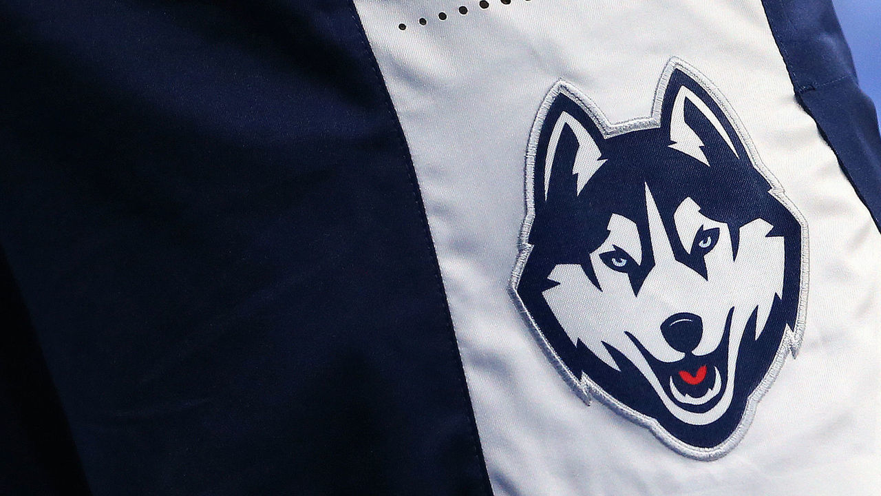PHILADELPHIA, PA - JANUARY 18: The Connecticut Huskies logo on their uniform shorts during a college basketball game against the Villanova Wildcats at Wells Fargo Center on January 18, 2020 in Philadelphia, Pennsylvania.