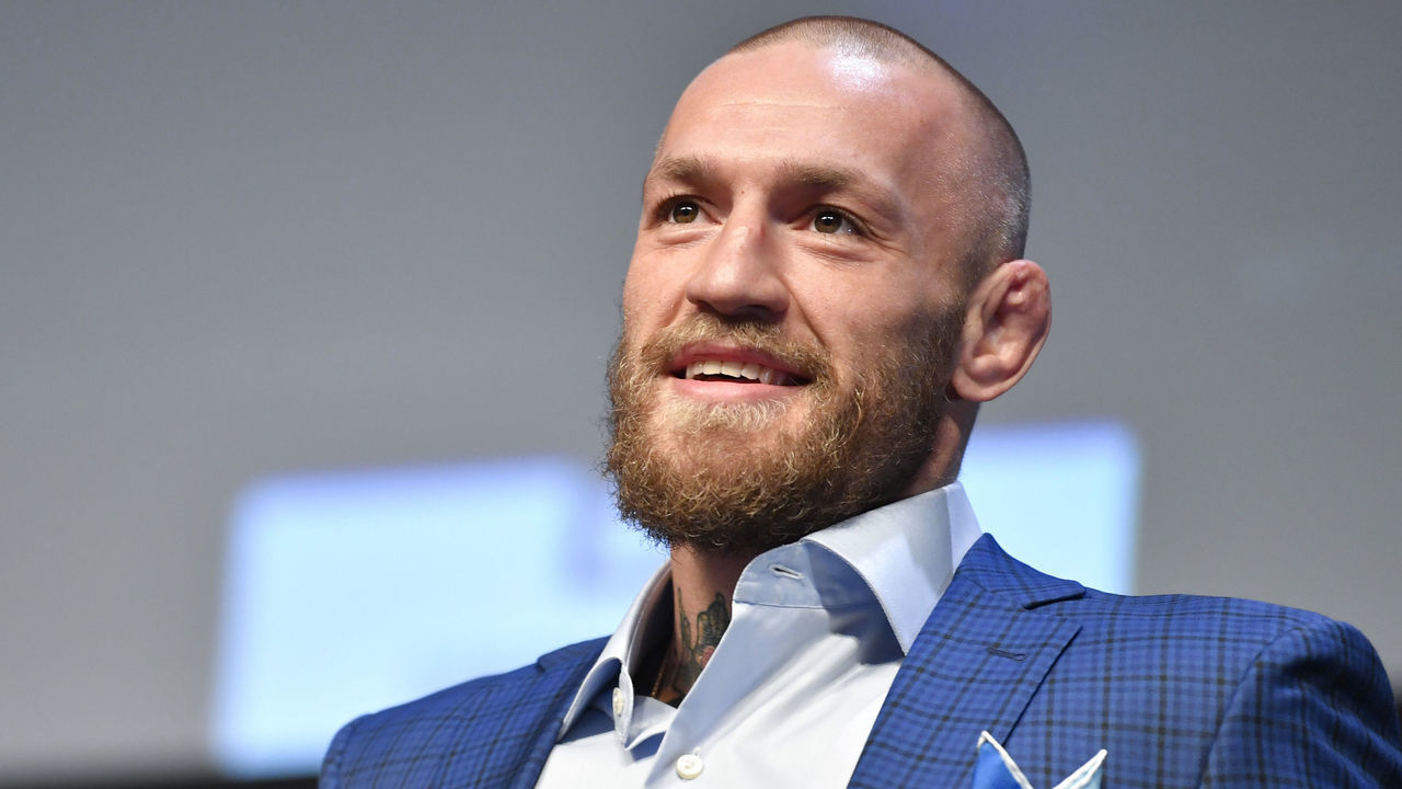 ABU DHABI, UNITED ARAB EMIRATES - JANUARY 21: Conor McGregor interacts with media during the UFC 257 Press Conference inside Etihad Arena on UFC Fight Island on January 20, 2021 in Yas Island, Abu Dhabi, United Arab Emirates.