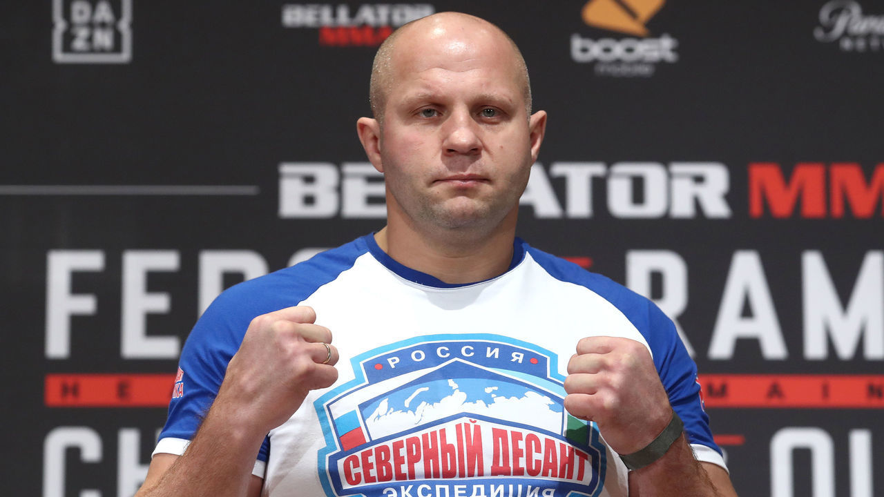 TOKYO, JAPAN DECEMBER 28, 2019: Russian MMA fighter Fedor Emelianenko during a weigh-in ceremony at the Westin Tokyo, ahead of his Bellator 237 main card heavyweight bout against American rival Quinton Jackson, the cross-promotional event between Bellator MMA and the Rizin Fighting Federation scheduled to take place at Saitama Super Arena on December 29. Emelianenko is a four-time Pride FC, two-time RINGS, two-time WAMMA (World Alliance of MMA) heavyweight champion, worlds four-time and Russias nine-time champion in combat sambo. Valery Sharifulin/TASS