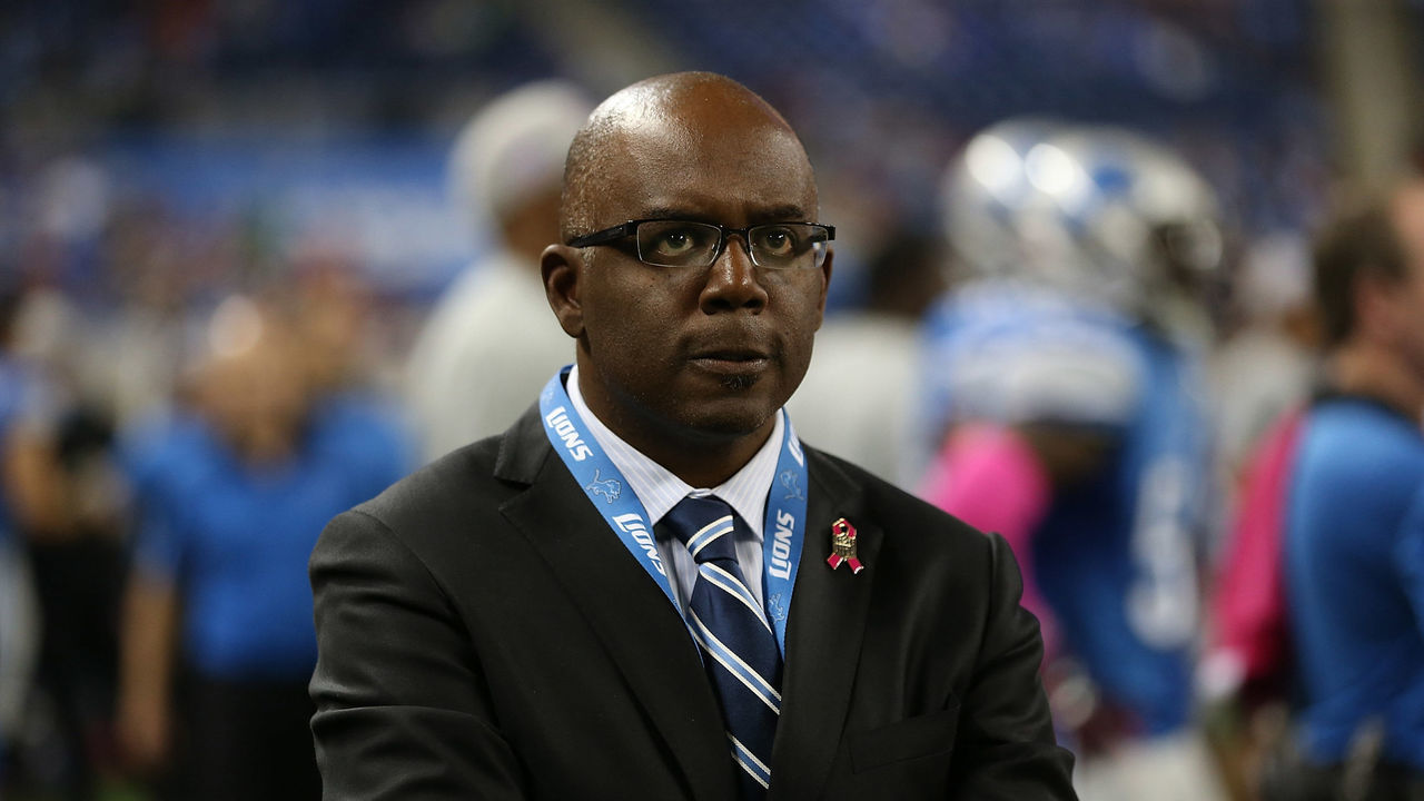 DETROIT MI - OCTOBER 11: Detroit Lions Executive Vice President of Football Operations and General Manager Martin Mayhew watches the action during the game against the Arizona Cardinals on October 11, 2015 at Ford Field in Detroit, Michigan. The Cardinals defeated the Lion 42-17.