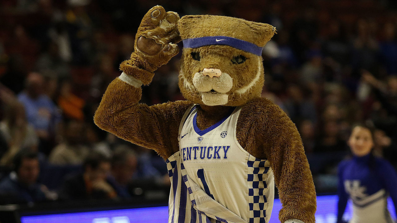 GREENVILLE, SC - MARCH 07: Kentucky mascot performs during the SEC Women's College basketball tournament game between the Kentucky Wildcats and the Mississippi State Bulldogs on March 7, 2020, at Bon Secours Wellness Arena in Greenville, S.C.