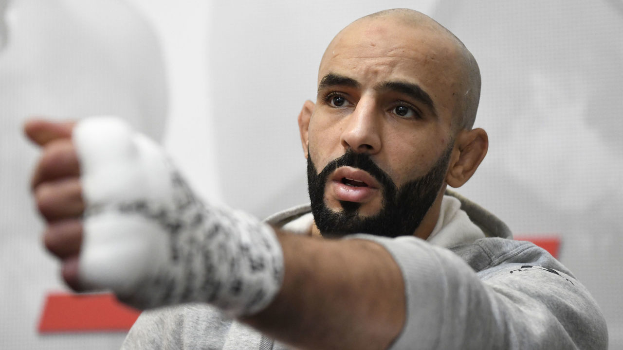 LAS VEGAS, NEVADA - SEPTEMBER 12: Ottman Azaitar of Germany has his hands wrapped prior to his fight during the UFC Fight Night event at UFC APEX on September 12, 2020 in Las Vegas, Nevada.