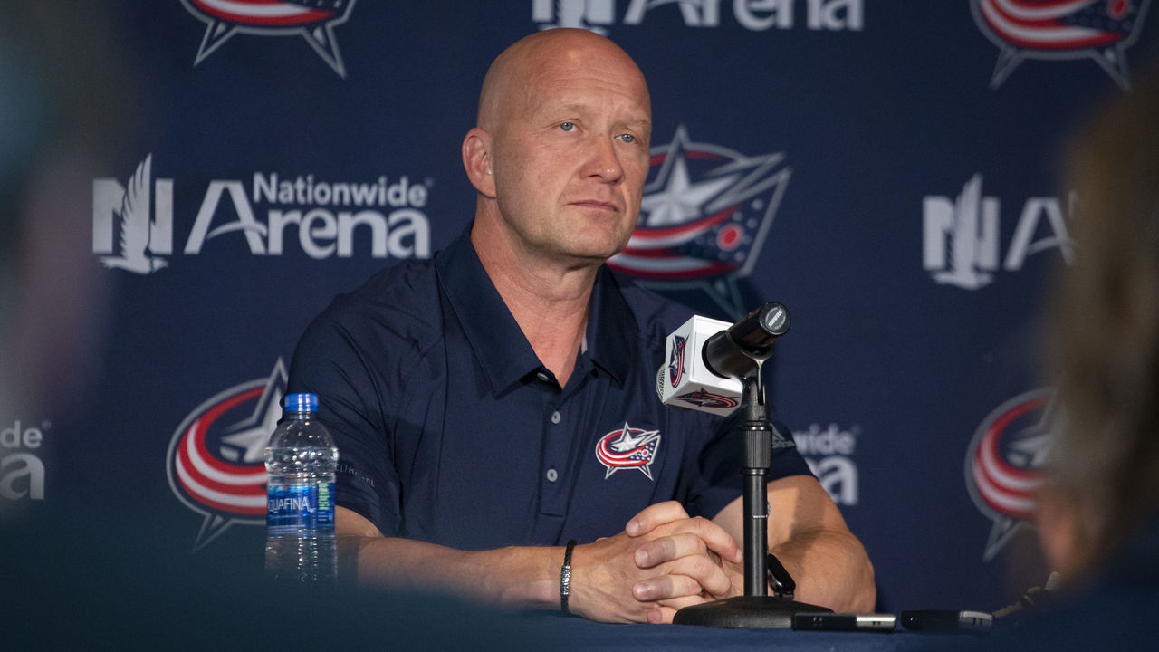 COLUMBUS, OH - SEPTEMBER 11: Columbus Blue Jackets General Manager Jarmo Kekalainen addresses members of the media during Media Day at Nationwide Arena in Columbus, OH on September 11, 2019.