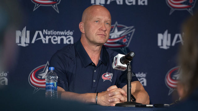 COLUMBUS, OH - SEPTEMBER 11: Columbus Blue Jackets General Manager Jarmo Kekalainen addresses members of the media during Media Day at Nationwide Arena in Columbus, OH on September 11, 2019.
