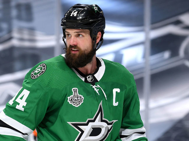 EDMONTON, ALBERTA - SEPTEMBER 28: Jamie Benn #14 of the Dallas Stars looks on in the second period of Game Six of the NHL Stanley Cup Final between the Tampa Bay Lightning and the Dallas Stars at Rogers Place on September 28, 2020 in Edmonton, Alberta, Canada.