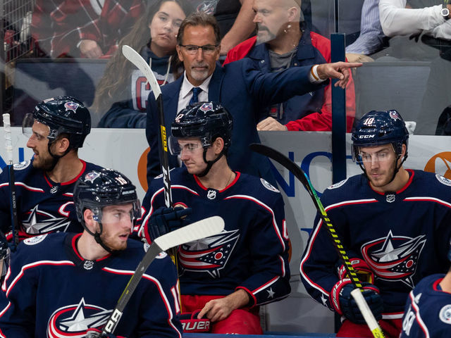 COLUMBUS, OH - OCTOBER 07: Head coach John Tortorella of the Columbus Blue Jackets reacts during NHL game action between the Buffalo Sabres and the Columbus Blue Jackets at Nationwide Arena on October 7, 2019 in Columbus, OH.