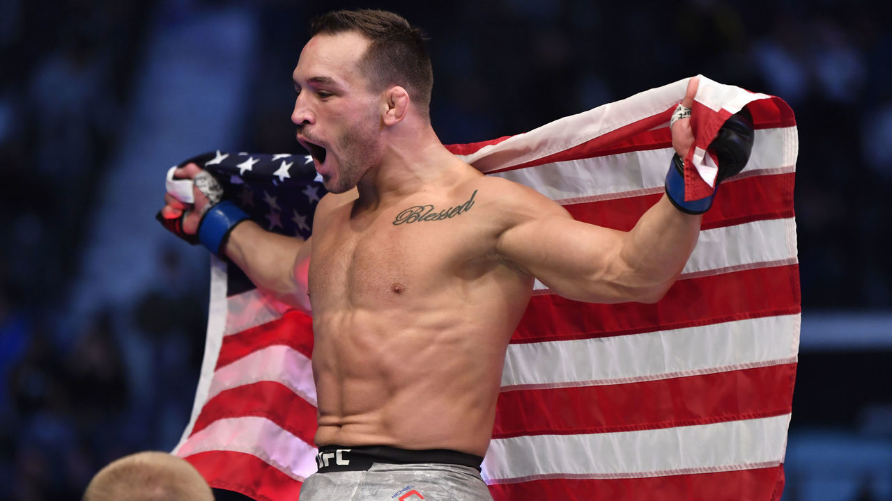 ABU DHABI, UNITED ARAB EMIRATES - JANUARY 23: Michael Chandler reacts after his knockout victory over Dan Hooker of New Zealand in a lightweight fight during the UFC 257 event inside Etihad Arena on UFC Fight Island on January 23, 2021 in Abu Dhabi, United Arab Emirates.