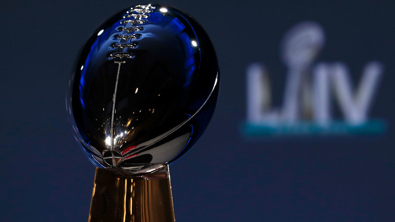 MIAMI, FLORIDA - JANUARY 29: The Vince Lombardi Trophy is displayed prior to a press conference with NFL Commissioner Roger Goodell for Super Bowl LIV at the Hilton Miami Downtown on January 29, 2020 in Miami, Florida. The San Francisco 49ers will face the Kansas City Chiefs in the 54th playing of the Super Bowl, Sunday February 2nd.