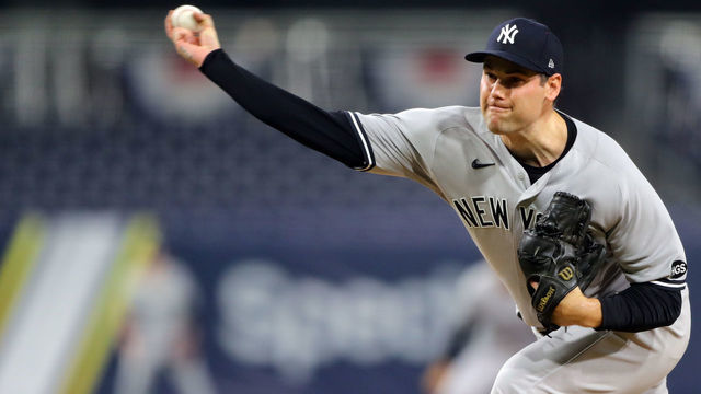SAN DIEGO, CA - OCTOBER 06: Adam Ottavino #0 of the New York Yankees pitches during Game 2 of the ALDS between the New York Yankees and the Tampa Bay Rays at Petco Park on Tuesday, October 6, 2020 in San Diego, California.