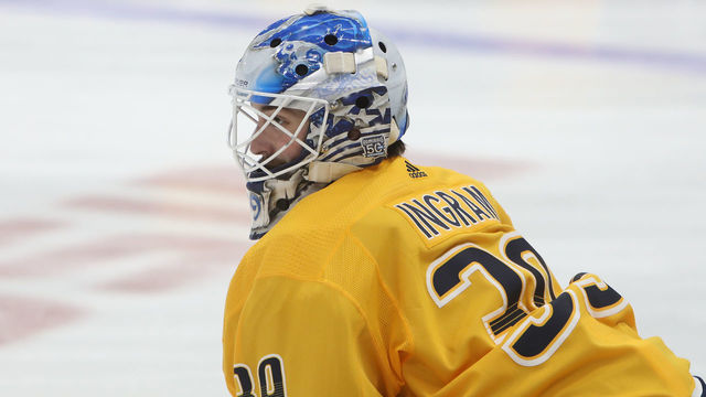 NASHVILLE, TN - FEBRUARY 25: Nashville Predators goalie Connor Ingram (39) is shown prior to the NHL game between the Nashville Predators and Ottawa Senators, held on February 25, 2020, at Bridgestone Arena in Nashville, Tennessee.