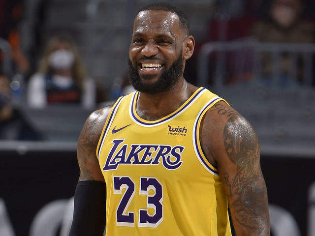 CLEVELAND, OH - JANUARY 25: LeBron James #23 of the Los Angeles Lakers smiles during the game against the Cleveland Cavaliers on January 25, 2021 at Rocket Mortgage FieldHouse in Cleveland, Ohio. NOTE TO USER: User expressly acknowledges and agrees that, by downloading and/or using this Photograph, user is consenting to the terms and conditions of the Getty Images License Agreement. Mandatory Copyright Notice: Copyright 2021 NBAE