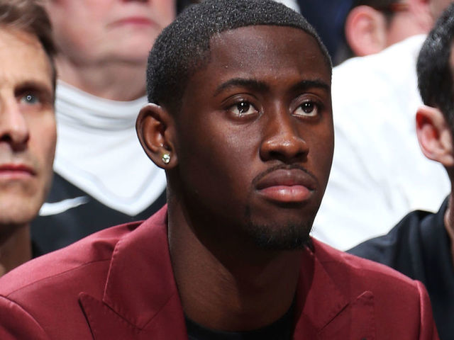 BROOKLYN, NY - JANUARY 2: Caris LeVert #22 of the Brooklyn Nets looks on from the bench during the game against the New Orleans Pelicans on January 2, 2019 at Barclays Center in Brooklyn, New York. Mandatory Copyright Notice: Copyright 2019 NBAE