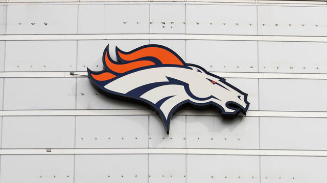 DENVER, CO - OCTOBER 01: General view of the Denver Broncos logo on the side of Broncos Stadium at Mile High before the NFL regular season football game against the Kansas City Chiefs and the Denver Broncos on October 01, 2018, at Broncos Stadium at Mile High in Denver, CO.