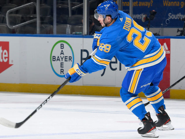ST. LOUIS, MO - JANUARY 23: Vince Dunn #29 of the St. Louis Blues in action against the Los Angeles Kings at Enterprise Center on January 23, 2021 at Enterprise Center in St. Louis, Missouri.